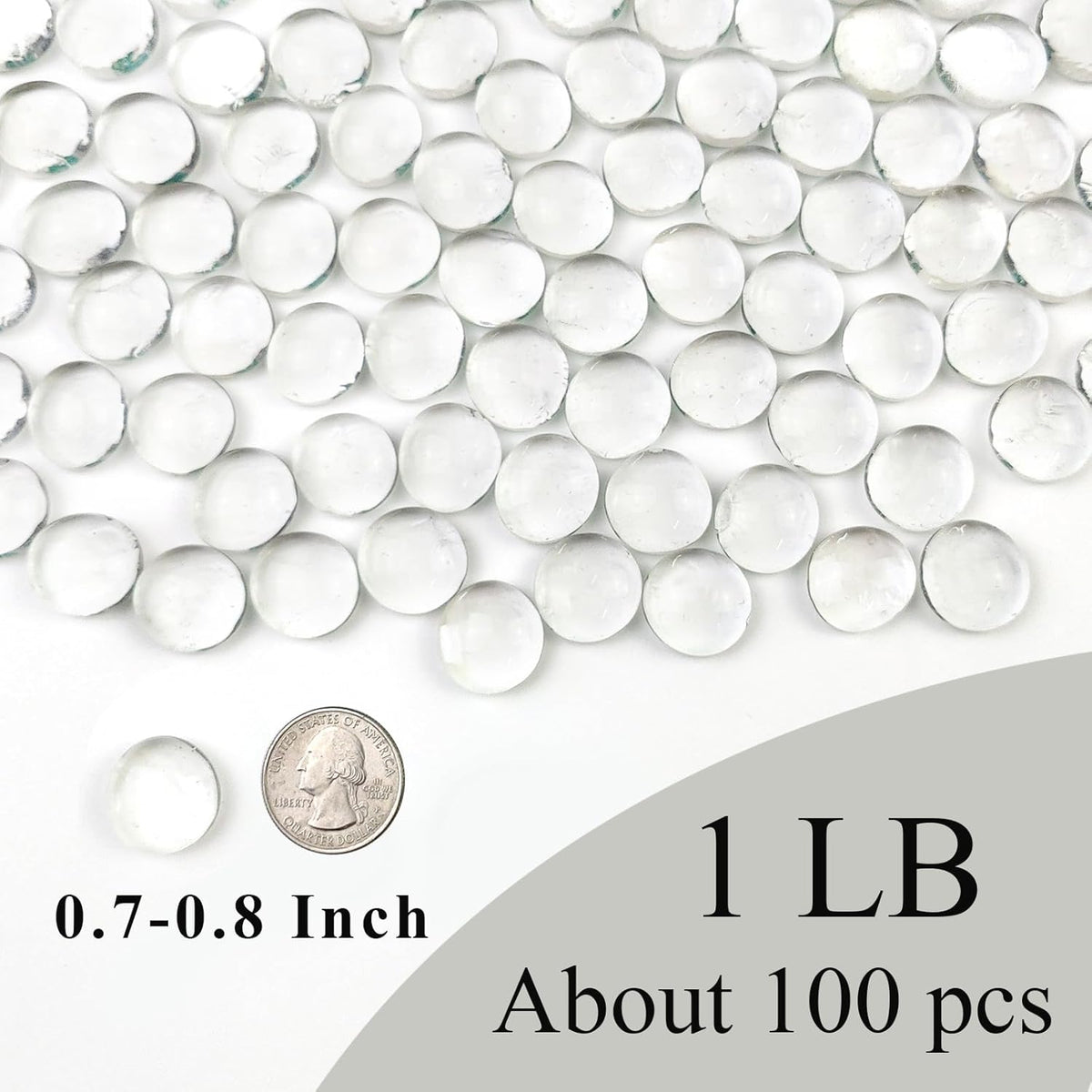 1 lb Clear Flat Glass Marbles – Approximately 100 Pieces